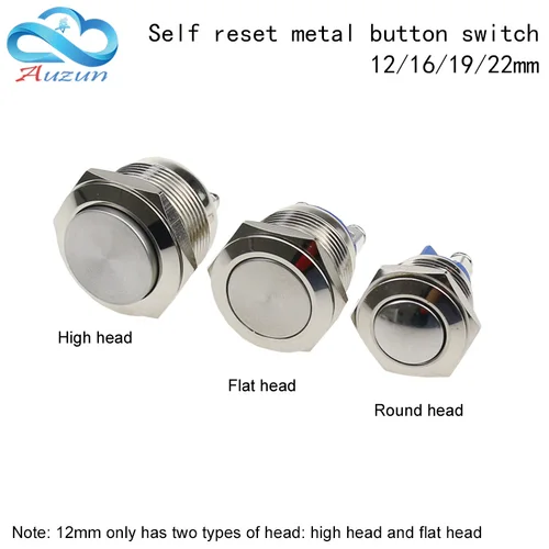 Imagen 1 del producto Interruptor de botón de Reinicio de Metal, pin de tornillo de timbre, contactos plateados niquelados de cobre impermeables, 12mm, 16mm, 19mm, 22mm