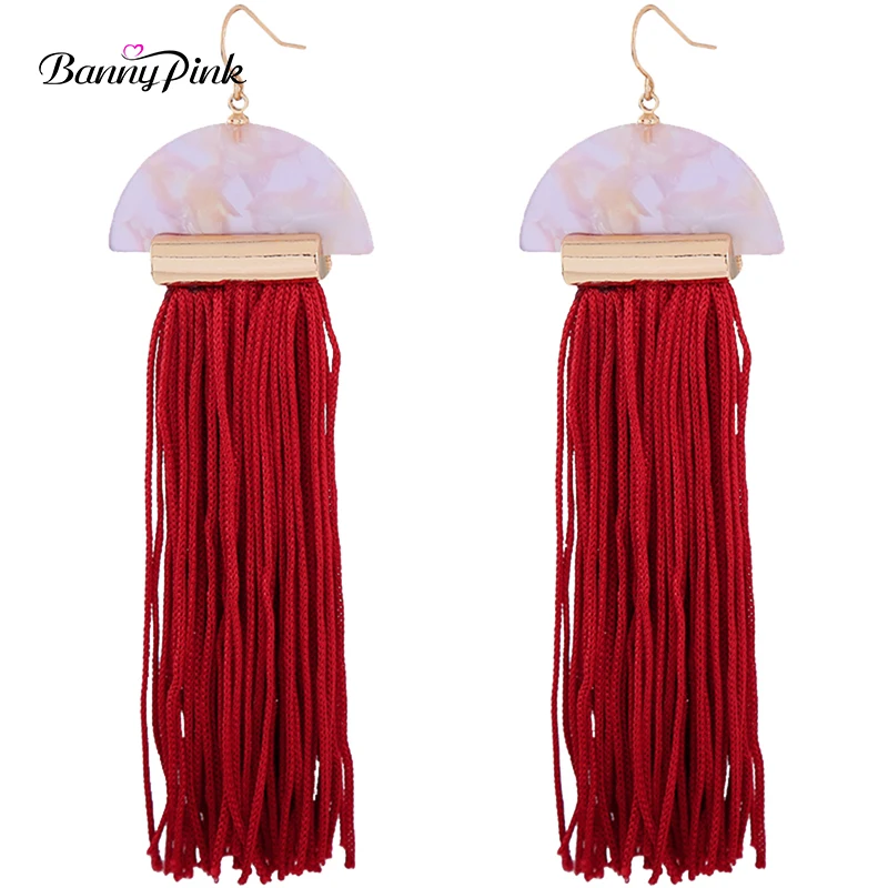 Banny Pink Bohemia long Tassel Drop Earrings For Women Ethnic Geo Resin Pendant Dangle Earrings Fashion Jewelry Pendiente Bijoux