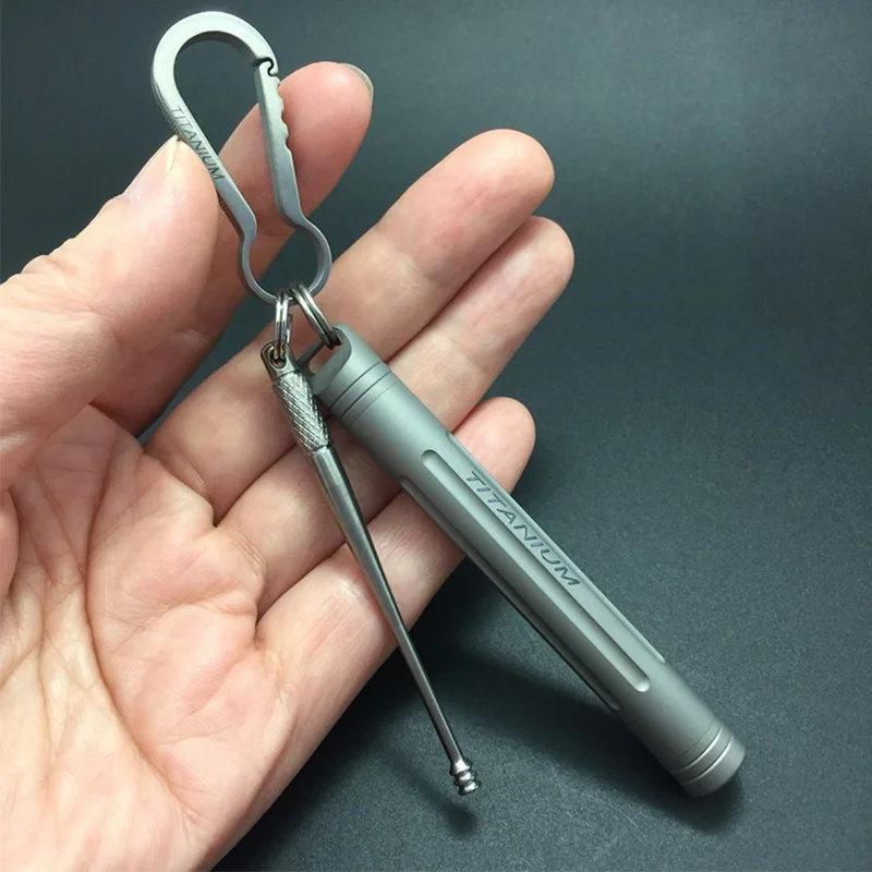 1PC EDC Portable Titanium Alloy EDC Waterproof Bottle Toothpick Earpick Set Keychain Hang Buckle Self-cleaning Tool Tableware