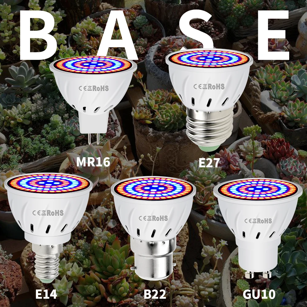 Lámpara LED para crecimiento de plantas, luz de espectro completo GU10 para Invernadero e Invernadero, E27, 3W, 5W, 7W