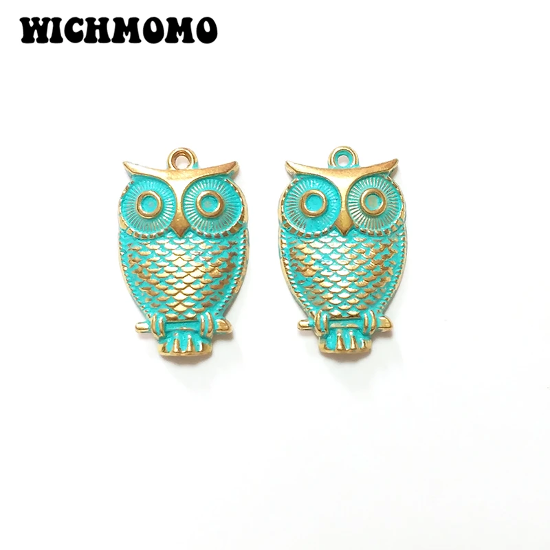 

New Fashion 28*18mm 5pieces/bag Zinc Alloy Green Owl Shape Charms for Necklace Earring Jewelry Accessories