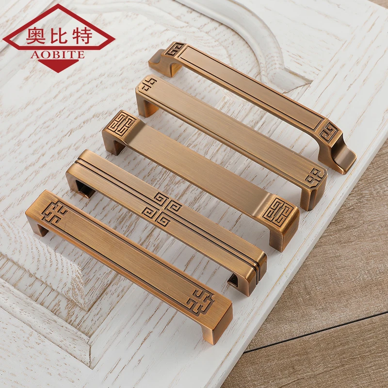 AOBT Yellow Bronze Vintage Cabinet Handles Chinese Drawer Wardrobe Handle Antique Cabinet Door Pulls Single Hole Hardware
