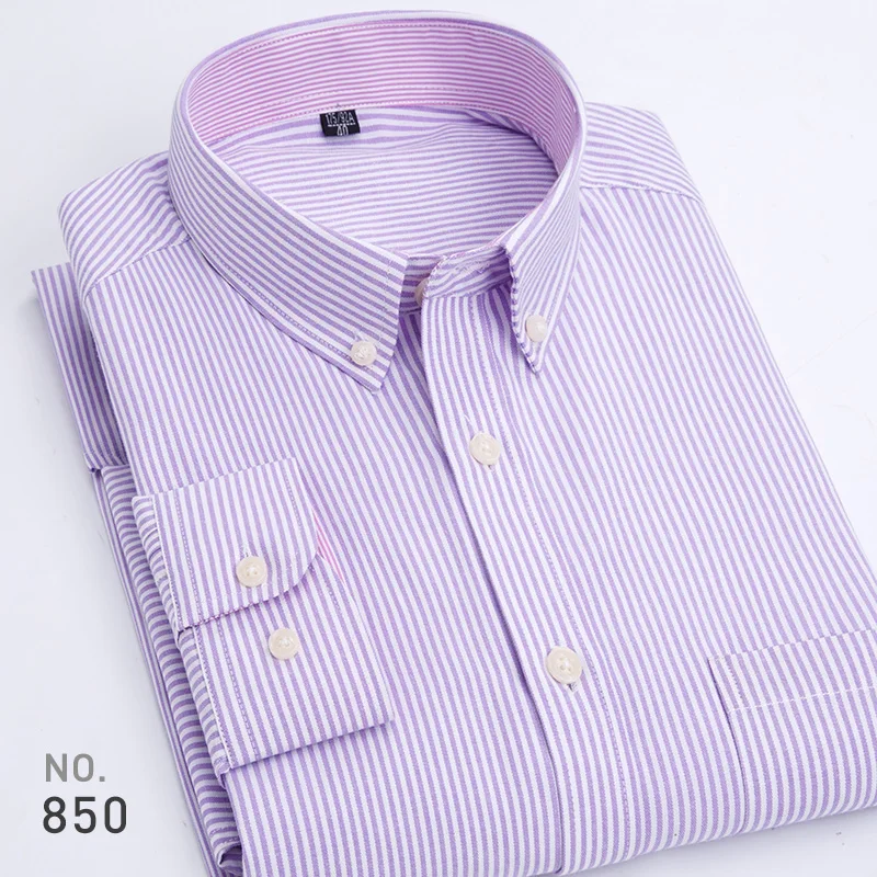 Men's Long Sleeve Shirt 100% Cotton Striped Oxford Dress Shirt Men High Quality Slim Fit Smatr Casual Shirts Brand Clothing