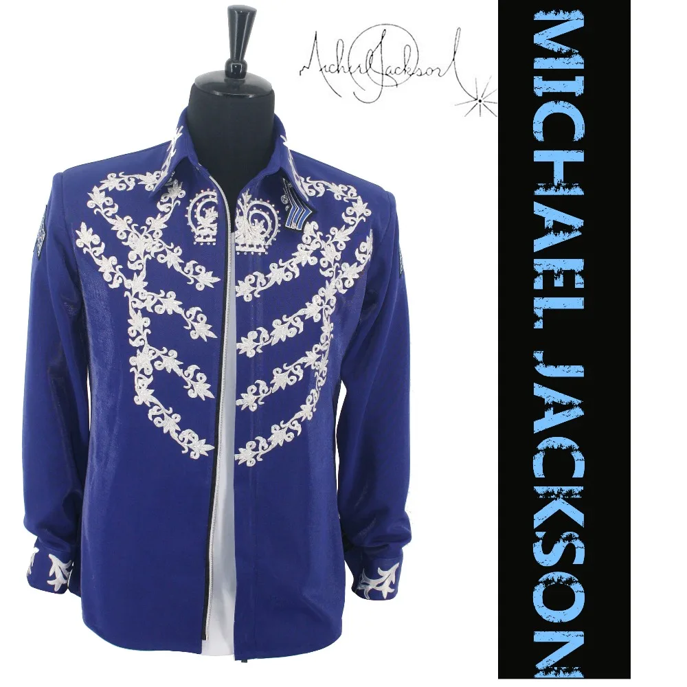 

Rare MJ Michael Jackson This is it Blue 50TH BIRTHDAY Printing Crystal JACKET Outerwear