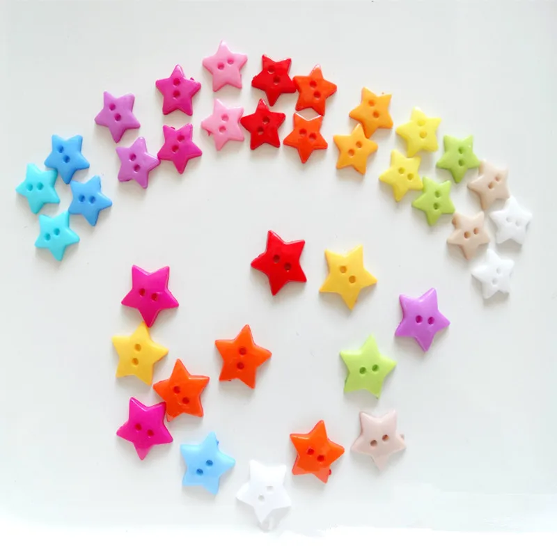 100Pcs Candy Color Star Buttons 2 Holes Children\'s Sweater Sewing Decorative Buttons Scrapbooking DIY Apparel Accessories