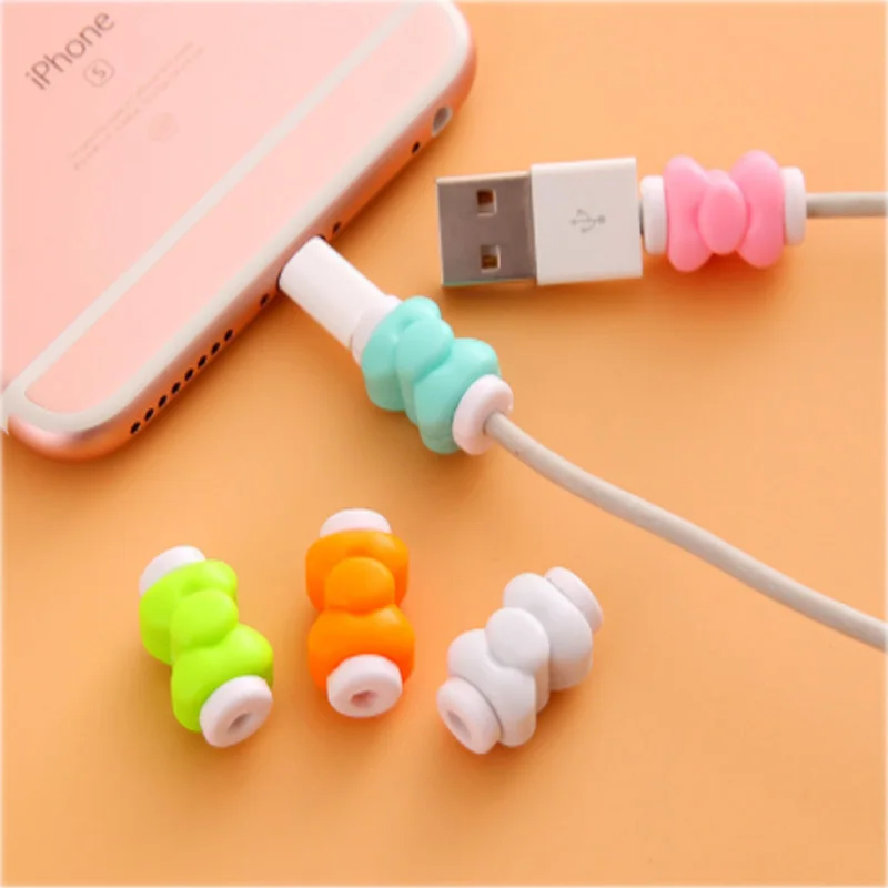 5 10 50 100pcs colorful cute USB Earphone Wire Cord Winder Protection Cover Data Charger Line Protective Sleeve