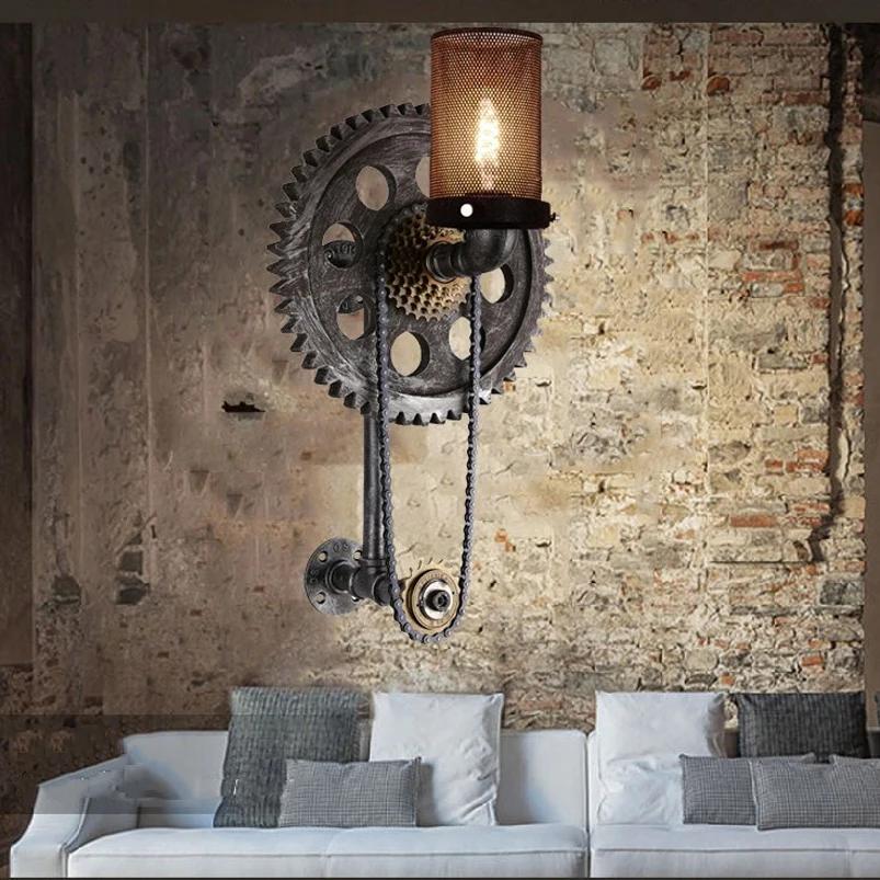 

Loft Vintage Water Pipe Wall Lamp,Gear Chain Wall Sconce Bra Wall Light,Living Room Bedroom Aisle Stair Restaurant Pub Cafe Lamp