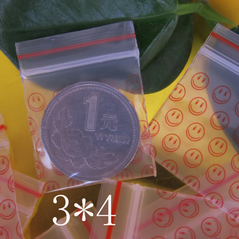 Smiling face100pcs/lot Transparent Self Sealing Zip Zipper Lock Plastic Bags 3*4cm Clear Ziplock Bags For Jewelry Packaging