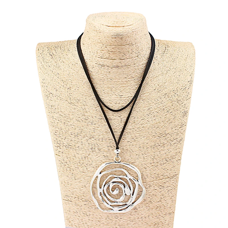 1pcs Large Largenlook Swirl Amulet Pendant Long Faux Suede Velvet Leather Cord Necklace Collier Jewellry Bijoux