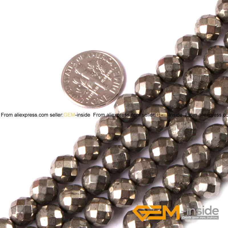 Natural Stone Round Faceted Irony Gray Pyrite Bead For Jewelry Making Strand 15 inch DIY Bracelet Necklace Jewelry Beads 6mm 8m