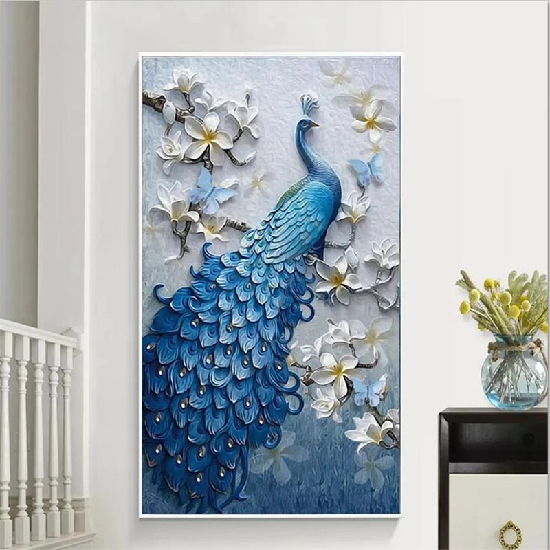 wellyu Custom wallpaper 3d photo murals modern fresh embossed oil painting peacock porch обои background decorative 3d wallpaper