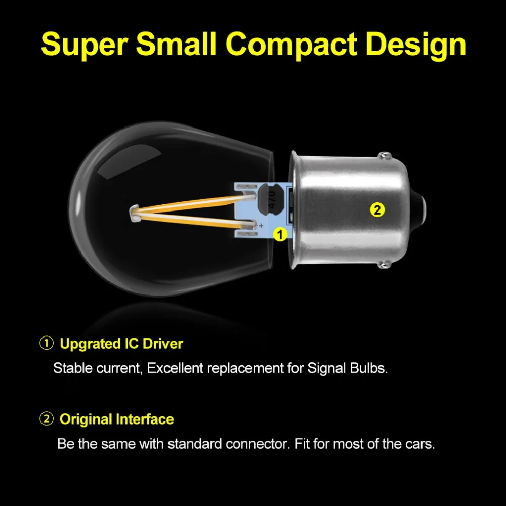 1pcs 1156 BA15S P21W 1157 BAY15D P21/5W LED Bulbs COB Filament Car Lights Turn Signal Brake Tail Stop Lamp Auto White Yellow 12V