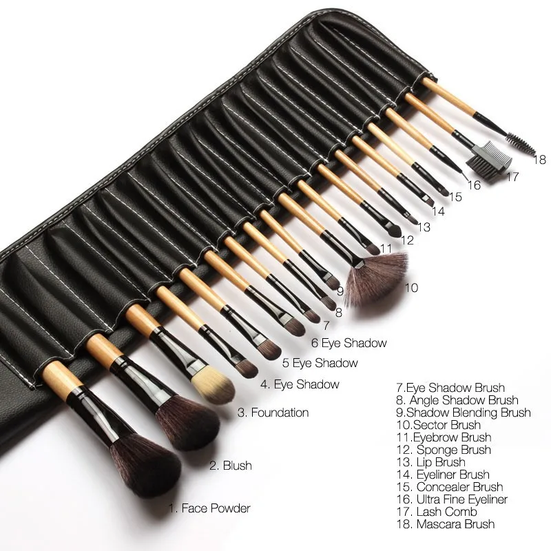 Wood Handle 18pcs/set Makeup Brush Set Beauty Make up Tools Powder blush contour foundation brush With Leather Case