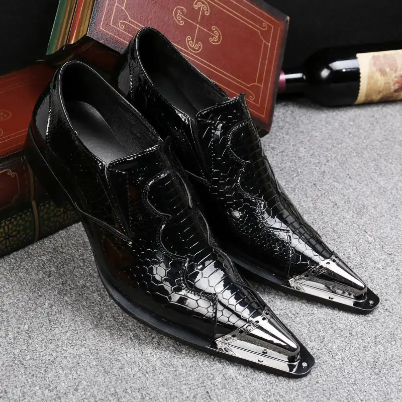 classic mens patent leather black shoes spiked loafers gold pointy toe dress shoes slipon italian shoes men oxford