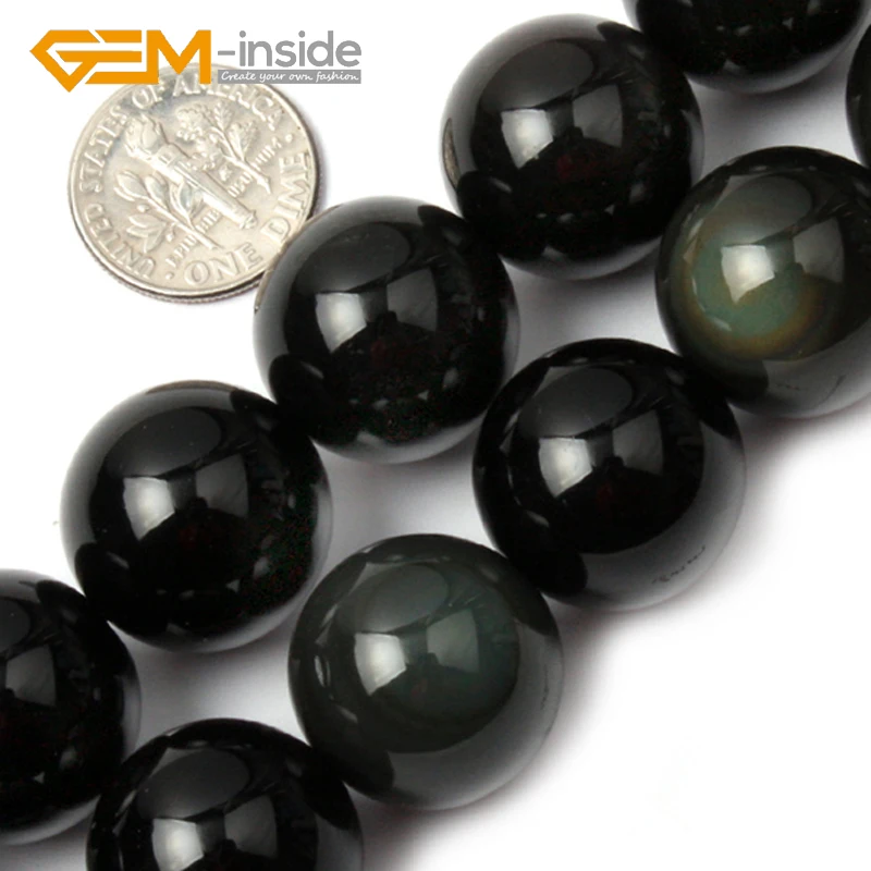 4mm-18mm Wholesale ! Natural Rainbow Black Obsidian Round Shape Loose Beads For Jewelry Making 15\