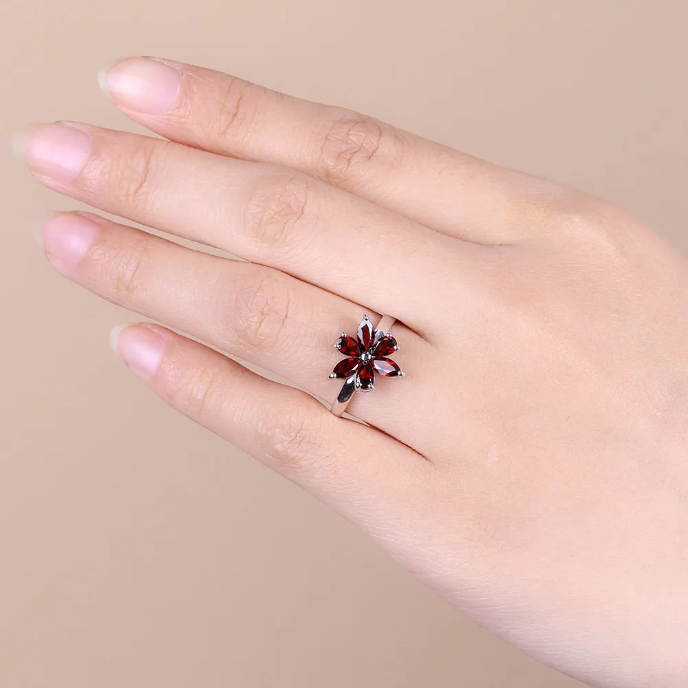 Gem\'s Ballet 585 14K 10K 18K Gold 925 Silver Ring Natural Garnet Rings Trendy Romantic Flower Engagement Rings For Women Party