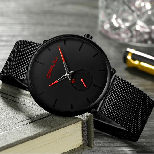 Crrju-reloj analógico de cuarzo para hombre, accesorio de pulsera de cuarzo resistente al agua con calendario, complemento Masculino deportivo de marca de lujo con diseño clásico y estilo informal, perfecto para negocios, disponible en color negro