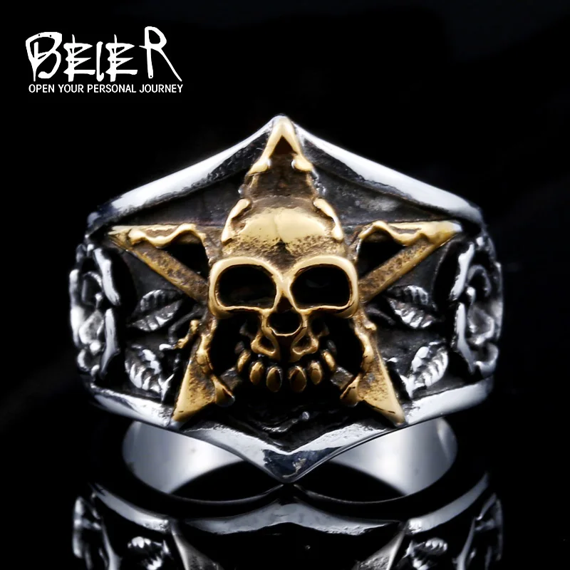 BEIER Fashion Skull Punk Tidal Gentleman Personality Ring The Index Finger Pentagram Man Jewelry DropshippingBR8-425