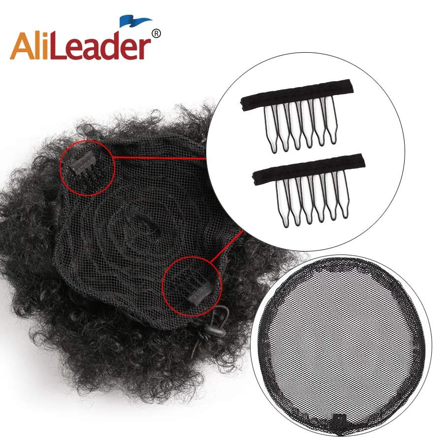 Alileader Afro Puff Net Wig Caps For Making Ponytail Black Hair Net Guleless Hairnet Hair Bun Net For Women 1Pc Ponytail Net S/L