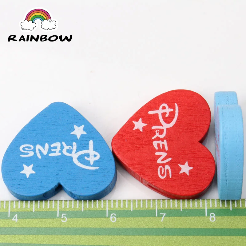 Mixed Color Wooden Letter Pattern Lovely Heart Shape Spacer Beads  For Kids Handmade Jewelry Making DIY 23x21mm 50pcs