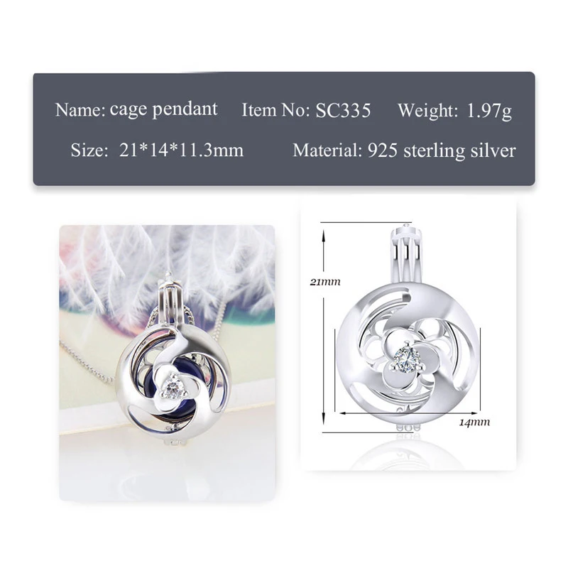 CLUCI Silver 925 Zicron Cage Pendant for Women Shamrock Flower Shaped Silver 925 Sterling Pearl Locket Pendants SC335SB