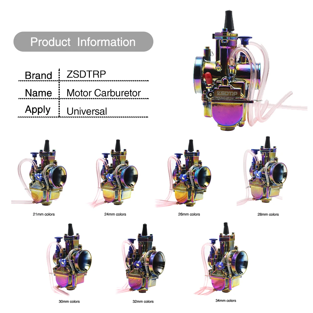 ZS Racing Colorful 21 24 26 28 30 32 34mm PWK Keihin Carb Motorcycle Carburetor With Power Jet Racing Moto 90cc-250cc