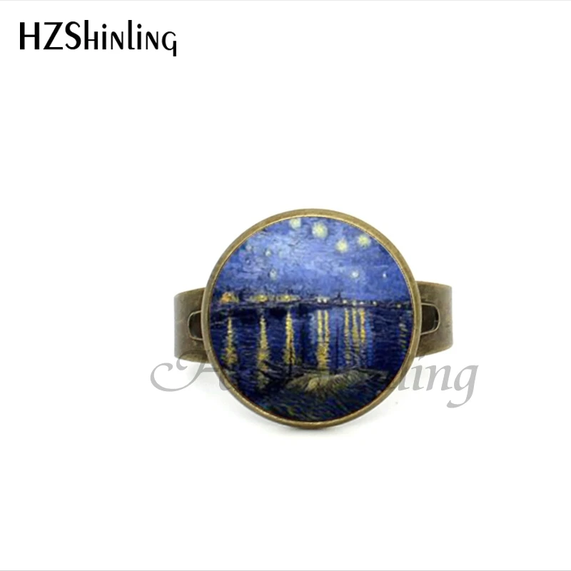 2017 New Glass Dome Rings The Starry Night by Vincent Van Gogh 1889 Handmade Keepsake Ring Art Painting Adjustable Ring