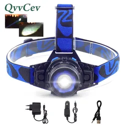 LED Focus Led Headlamp Torch Headlight Flashlight Rechargeable Linternas Lampe frontal Head lamp Build-In Battery AC Charger