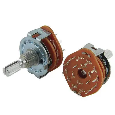 2 pcs AC 125V 0.3A 250V 0.6A 2 Pole 6 Positions Rotary Switch 25mm