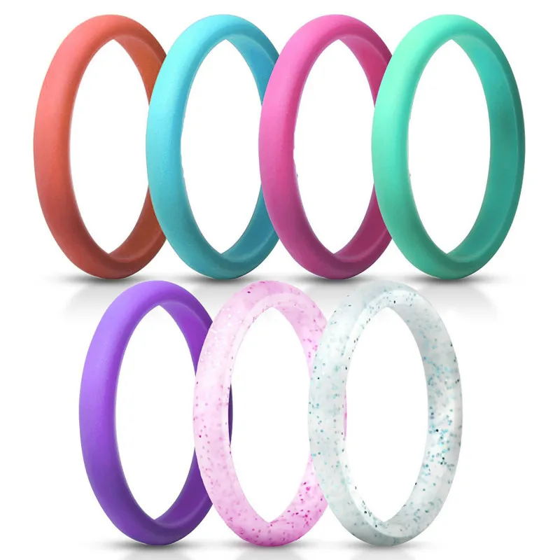 2.7mm pink Hypoallergenic Silicone Rubber Flexible Ring Band Wedding Engagement Classical Simple Statement woman Size 4 6 8 10