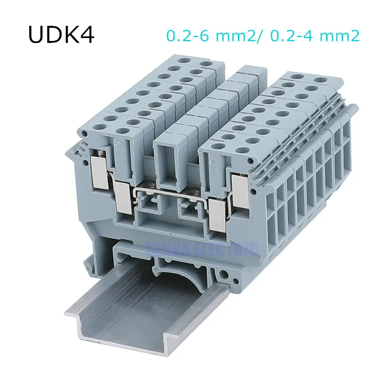 

10pcs Type UDK4 Din Rail Wiring Conductor Quick Connector Super Thin Copper Modular Screw Terminal Blocks UDK-4