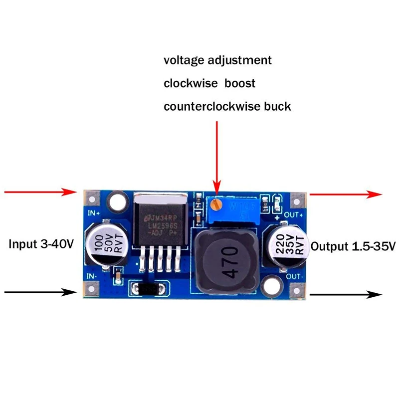 1Pcs LM2596 Power Converter Step Down Module DC-DC 3.2V-41V Regelbare Voeding 1.25V-35V Voor Arduino
