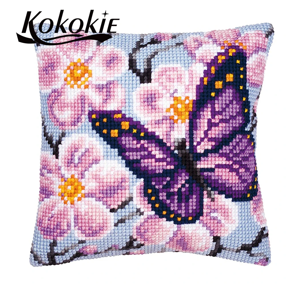 DIY fabric material for handicraft embroider Needlework pillow kits butterfly pattern cross stitch set sales throw pillow case