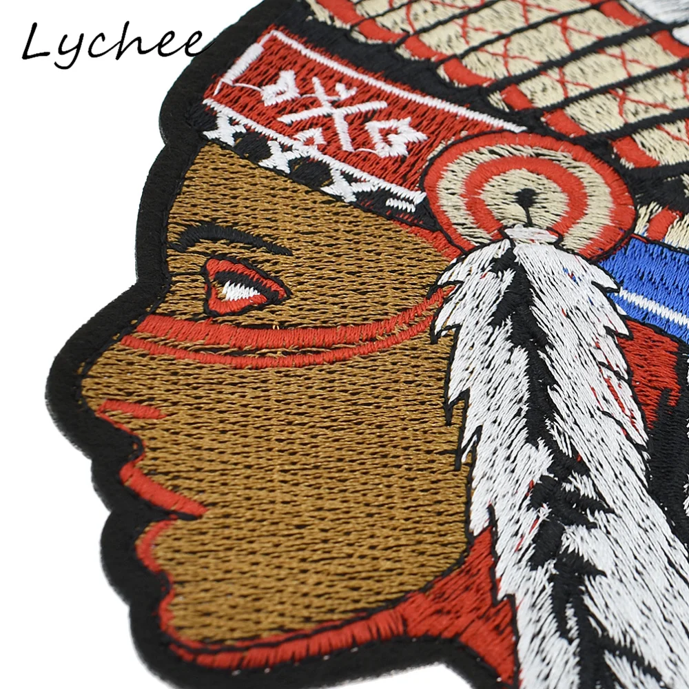 Lychee 24cm Oversized Colorful Indian Head Feather Embroidery Patches With Adhesive DIY Sewing Garment Applique