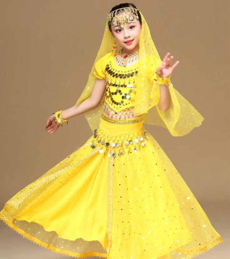 Indische Bauchtanzkostüme für Kinder, Mädchen, ägyptische Performance-Show, Party-Outfits, Bollywood-Tanzkleidung, orientalisches Halloween-Kostüm