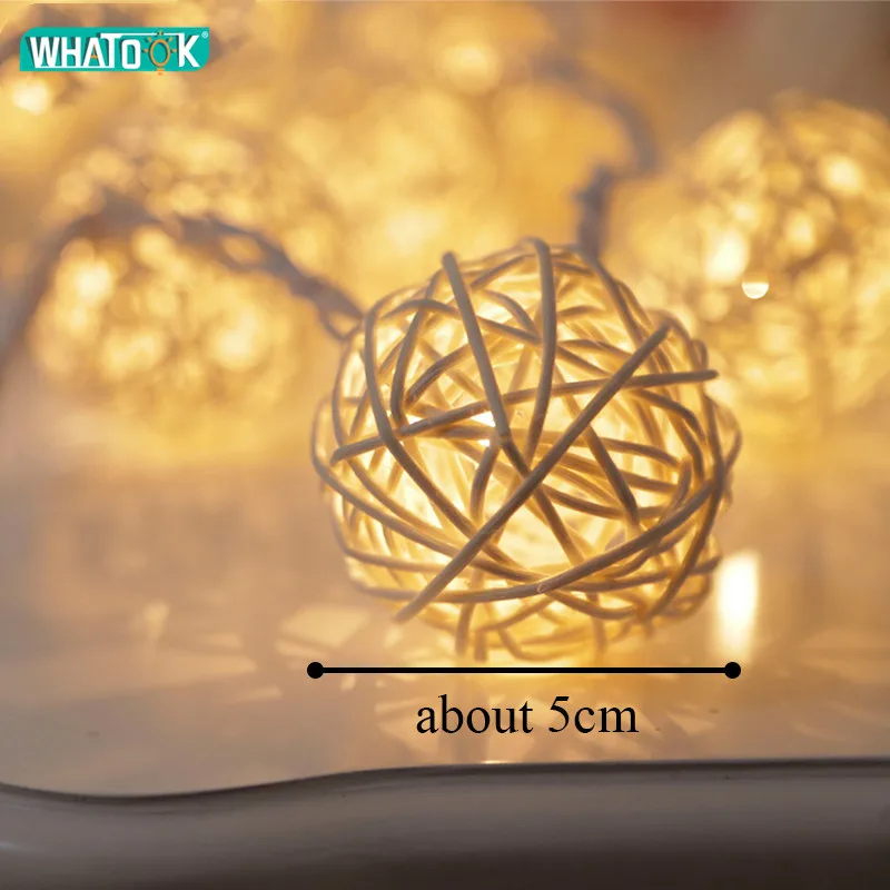 Rotan Ball String Lights Romantische Outdoor Indoor Fairy Kerst Lampen Garland Party Ronde Sepak Takraw Warm Wit Verlichting Diy