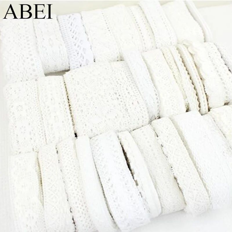 1-3.5cm 10yards Random Mix White Beige Cotton Lace Trims DIY Hometexile Clothes Edge Wrapping Cotton Ribbon Tape Cotton Material