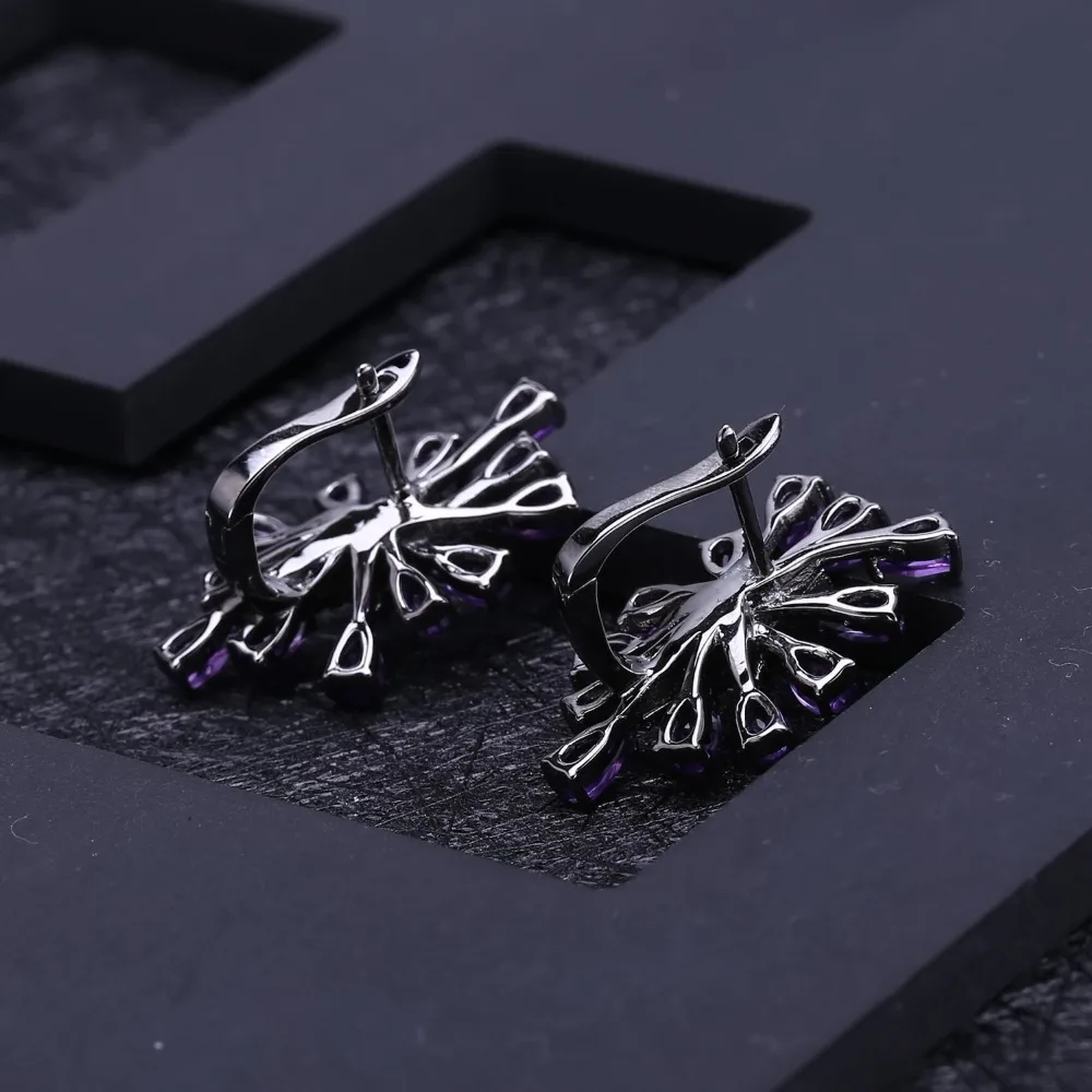 GEM\'S BALLET 4.69Ct Natural Amethyst Gemstone Clip Earrings 925 Sterling Sliver Vintage Gothic Punk Earrings For Women Party