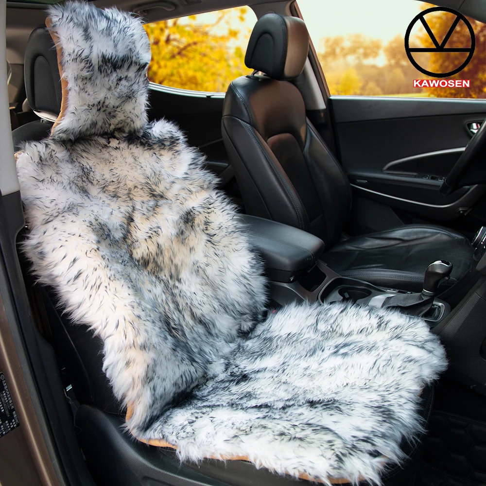 

KAWOSEN Natural Fur seat covers, Universal Size Long Hair Sheepskin Car Seat Cover, Winter Warm Sheepskin Car Cushion SWSC03