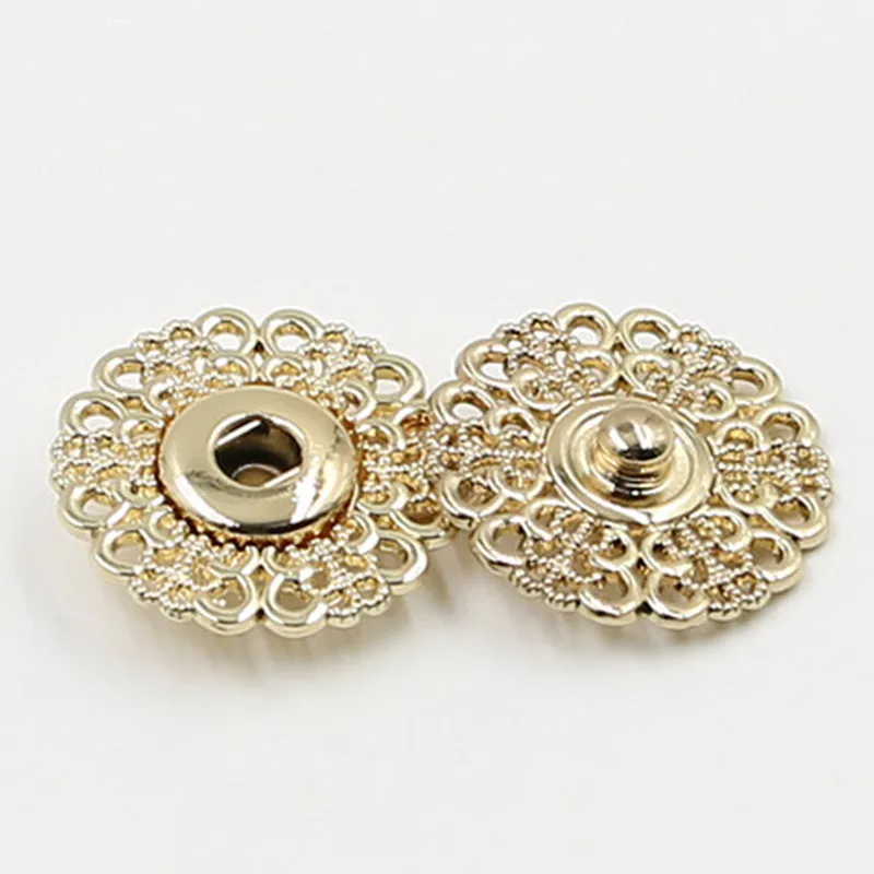 Metal Snap Button 15mm 18mm 21mm Clasp Buttons Hollow Flower Invisible Coat Buttons Fashion Suit Buckle Black Gold Silver 5piece