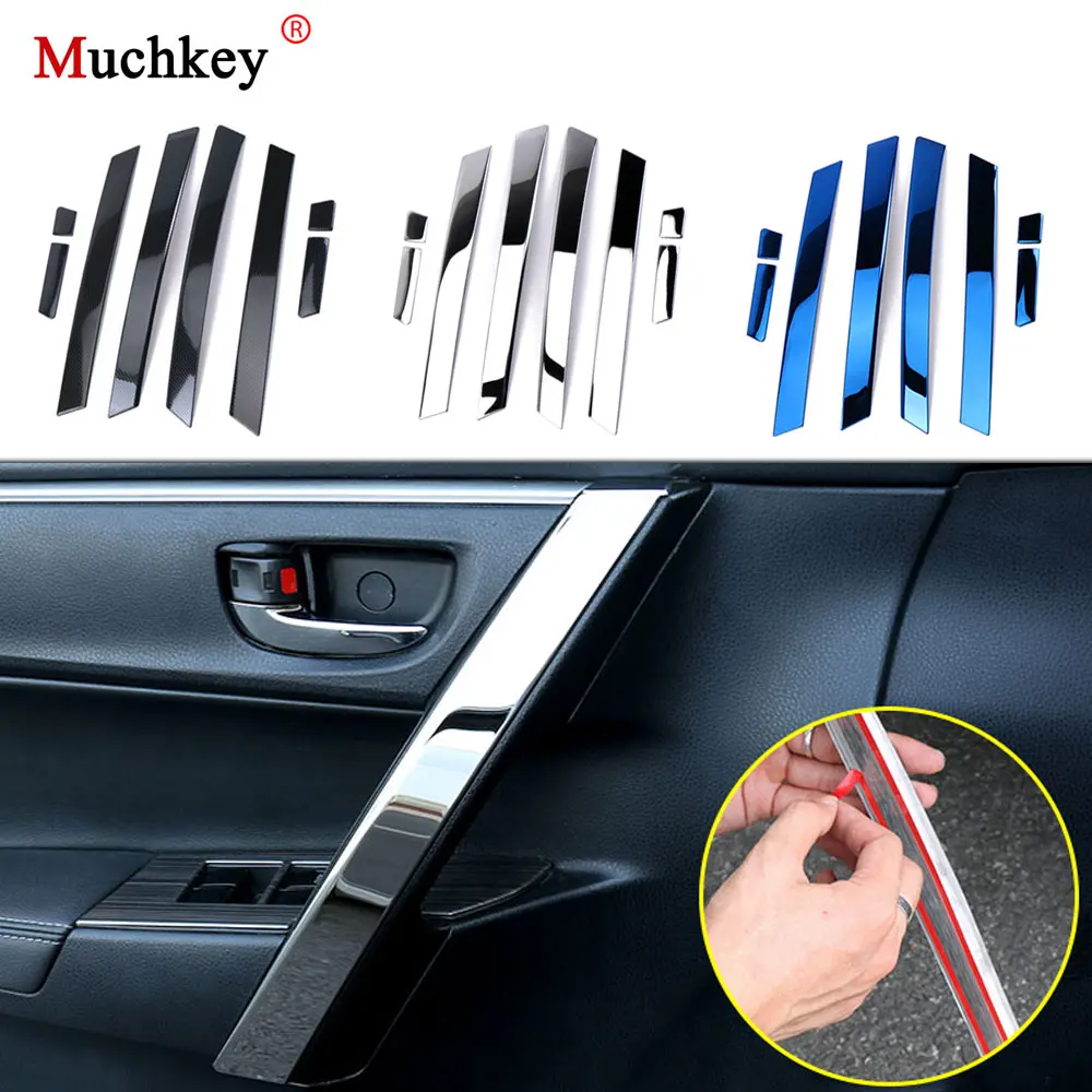 8Pcs Car Accessories Interior Armrest Trim Stainless Steel Door Handle Trim For Toyota Corolla 2014 2015 2016 2017 2018