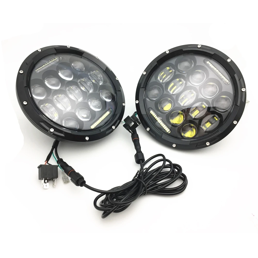 5D 75W 7 inch Led Headlight RGB 12V Car Headlight For Niva Lada 4x4 Jeep Wrangler JK Suzuki Samurai 2pcs