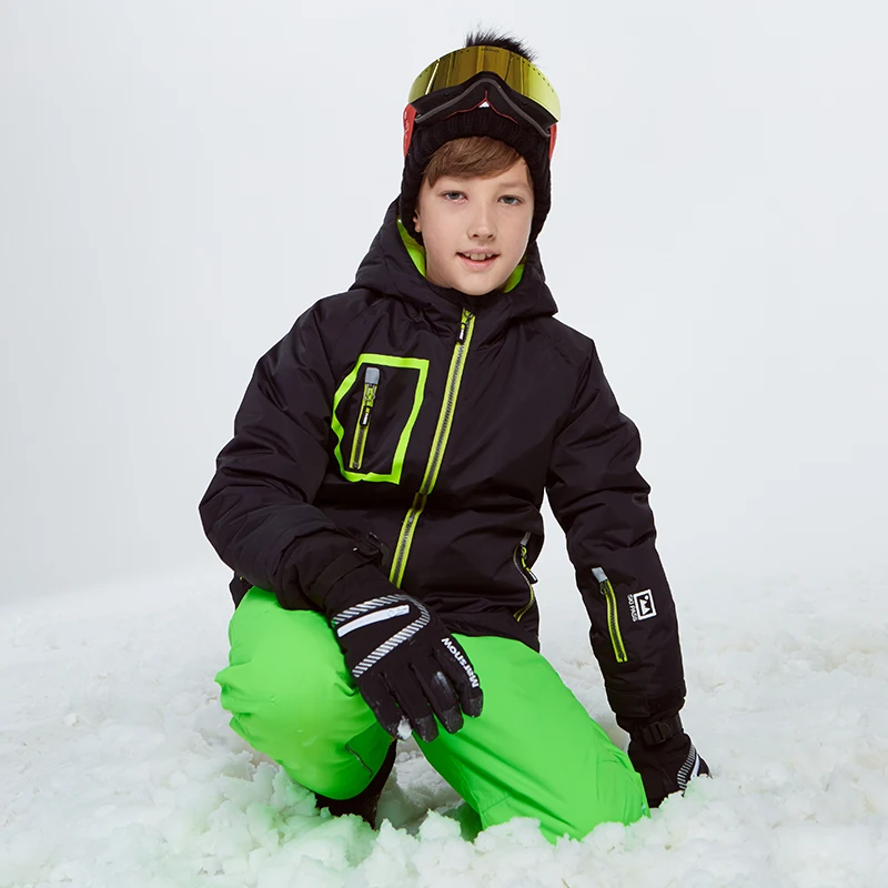 Conjunto impermeável de snowboard infantil, à prova de vento, crianças, jaqueta, exterior, quente, com capuz, roupas esportivas, meninos, inverno