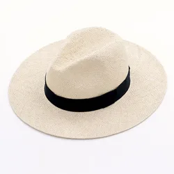 Unisex Handmade Natural Sisal Summer Hat for Women Men Wide Brim Sun Hat Trilby Straw Fedora Genuine Havana Retro Beach Jazz Cap