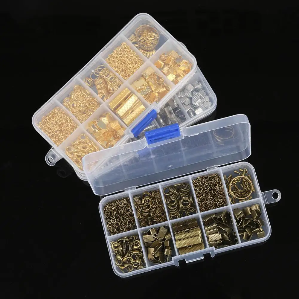 1set 10 Grid Box Single Ring & Lobster Clasp & Tail Chain & Clip & For Making Bracelet Necklace Jewelry Jewelry Tool Beading DIY