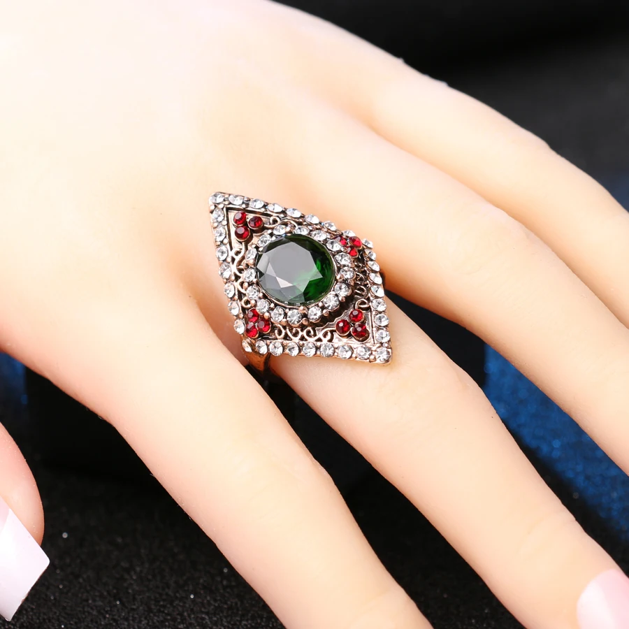 Kinel Vintage Jewelry Transparent  Ring For Women Color Ancient Gold Crystal Ring Love Gift