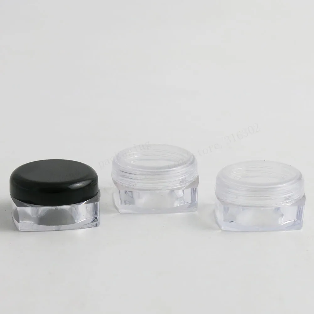 Travel Mini 10G Clear Square Plastic Cream Jar Bottles 10cc Display Container Cosmetic Packaging with white Clear Lids 100pcs