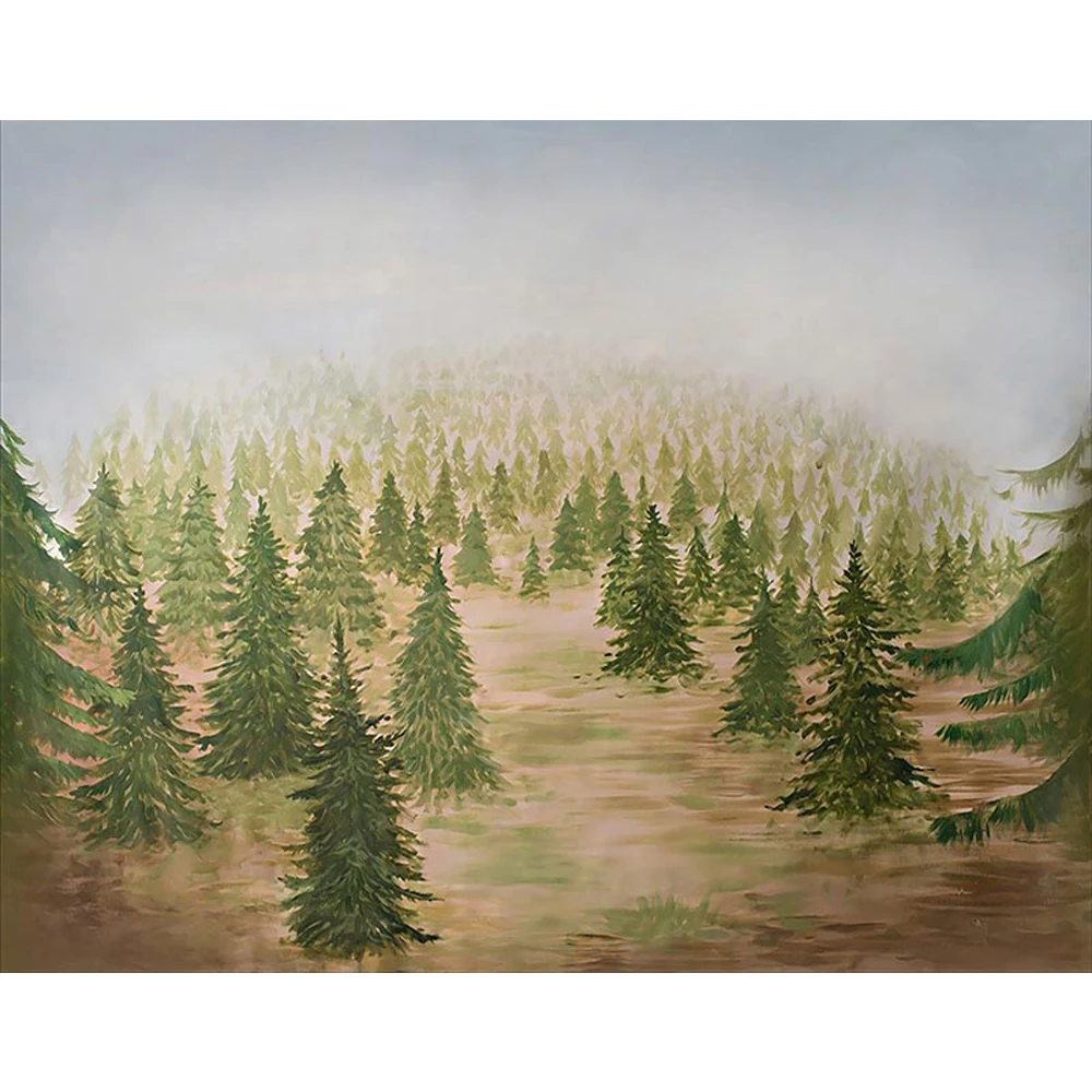 

Oil Painting Green Cedar Trees Photography Backdrop Printed Nature View Mist Newborn Baby Kids Christmas Photo Shoot Backgrounds