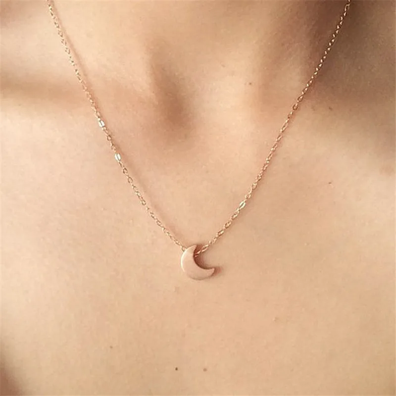 NK317 New Fashion Vintage Moon Pendant Tiny Chains Necklace for Women Jewelry Bijoux Minimalist Kolye Clavicle Collares Summer