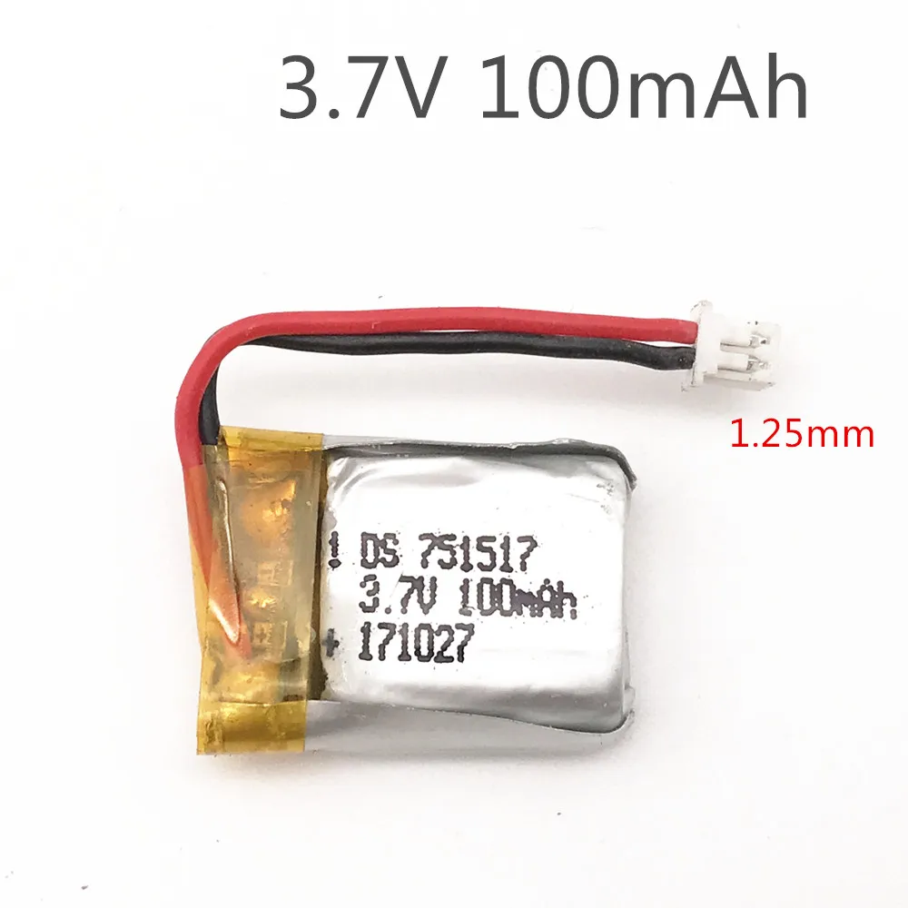 1S 3.7V 100mAh Lipo Battery For RC Quadcopter Spare Parts 3.7 V 100 mAh Li-po Battery 1.25mm Plug